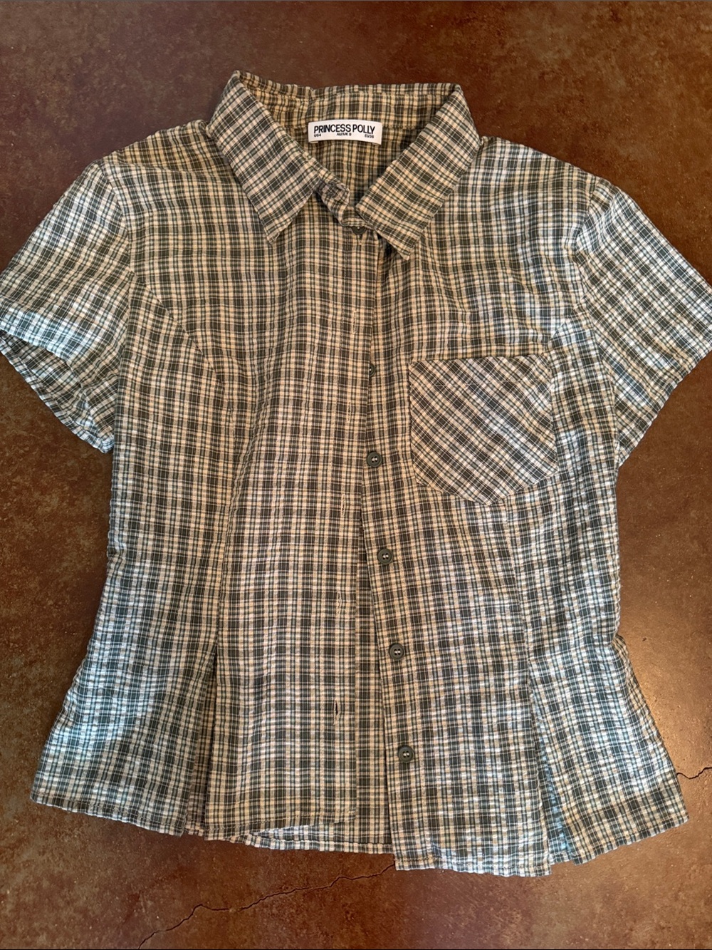 Princess Polly Plaid Short Sleeve Button-Down Shirt - Blue, White, Gray
